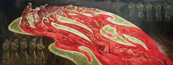 马一平《血与火的洗礼 》405×156cm 画