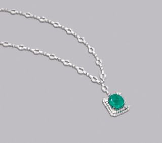 TIFFANY12.76克拉哥伦比亚祖母绿钻石吊坠项链