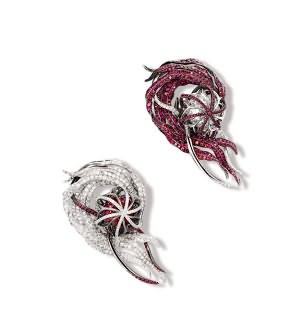 “水母”红宝石耳环