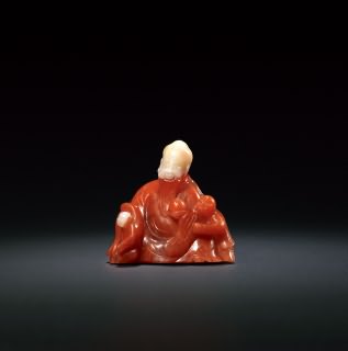 清早期 南红玛瑙雕寿星童子摆件