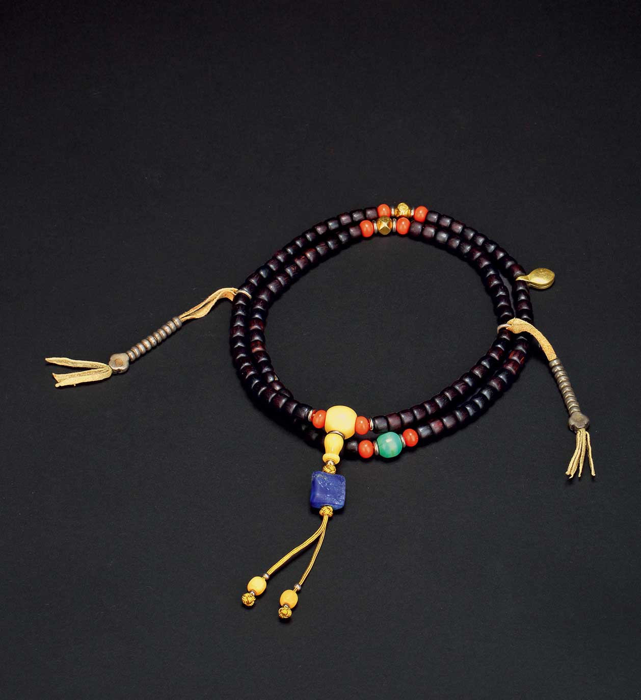 紫檀配珊瑚松石金珠佛珠